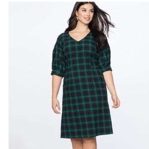 Eloquii Green Plaid Mixed Print Fit & Flare Dress